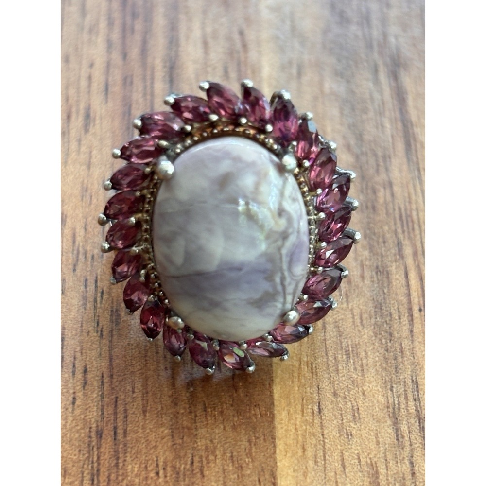 STS Contemporary Sterling Silver Jasper & Pink Garnet Ring SZ 5.25